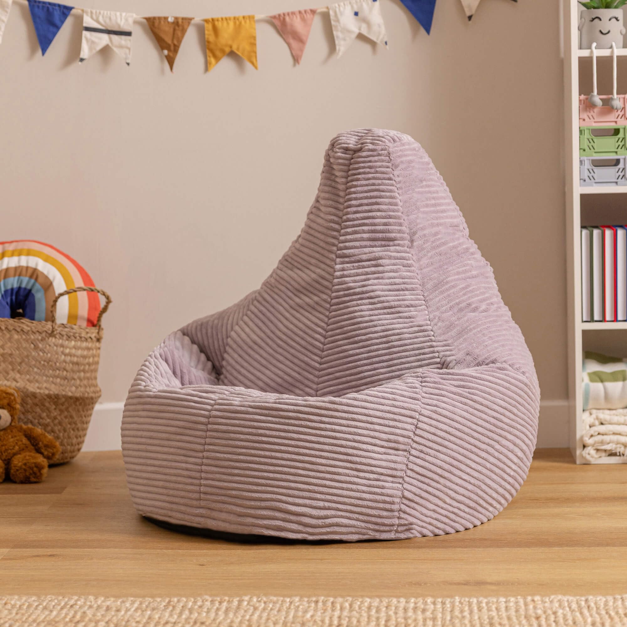Icon Dalton Sitzsack Kinder, Lila, 2er Pack, Flauschiger Cord Stoff, Sitzsack Cord mit Füllung, Bequemer Kinder Gaming Sessel, Kuschelsessel, Lese Sessel, Schlafzimmer, Kinderzimmer, Spielzimmer