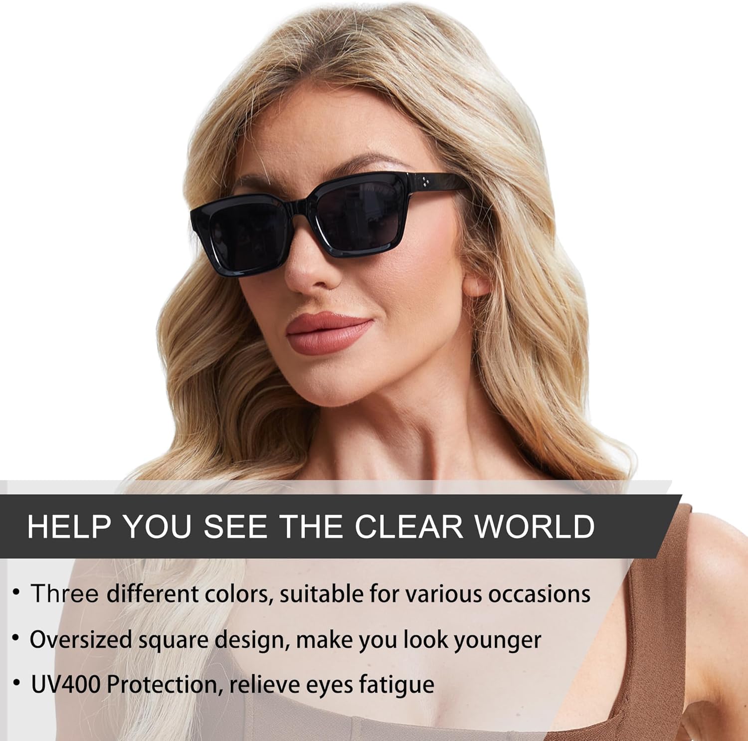 3 Pack Reader Sunglasses Square Reading Sunglasses Women Spring Hinge Stylis Ladies Full Lens UV400 Outdoor - Image 4