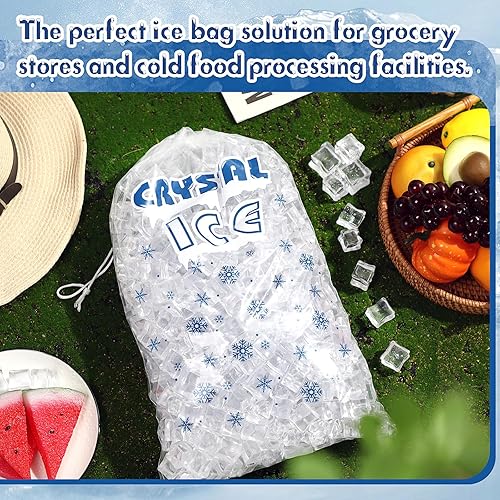 Miniatura 4 de Honoson 100 bolsas de plástico de almacenamiento de hielo de 10 libras con cierre de cordón de algodón para barbacoas, campamentos, puestos de