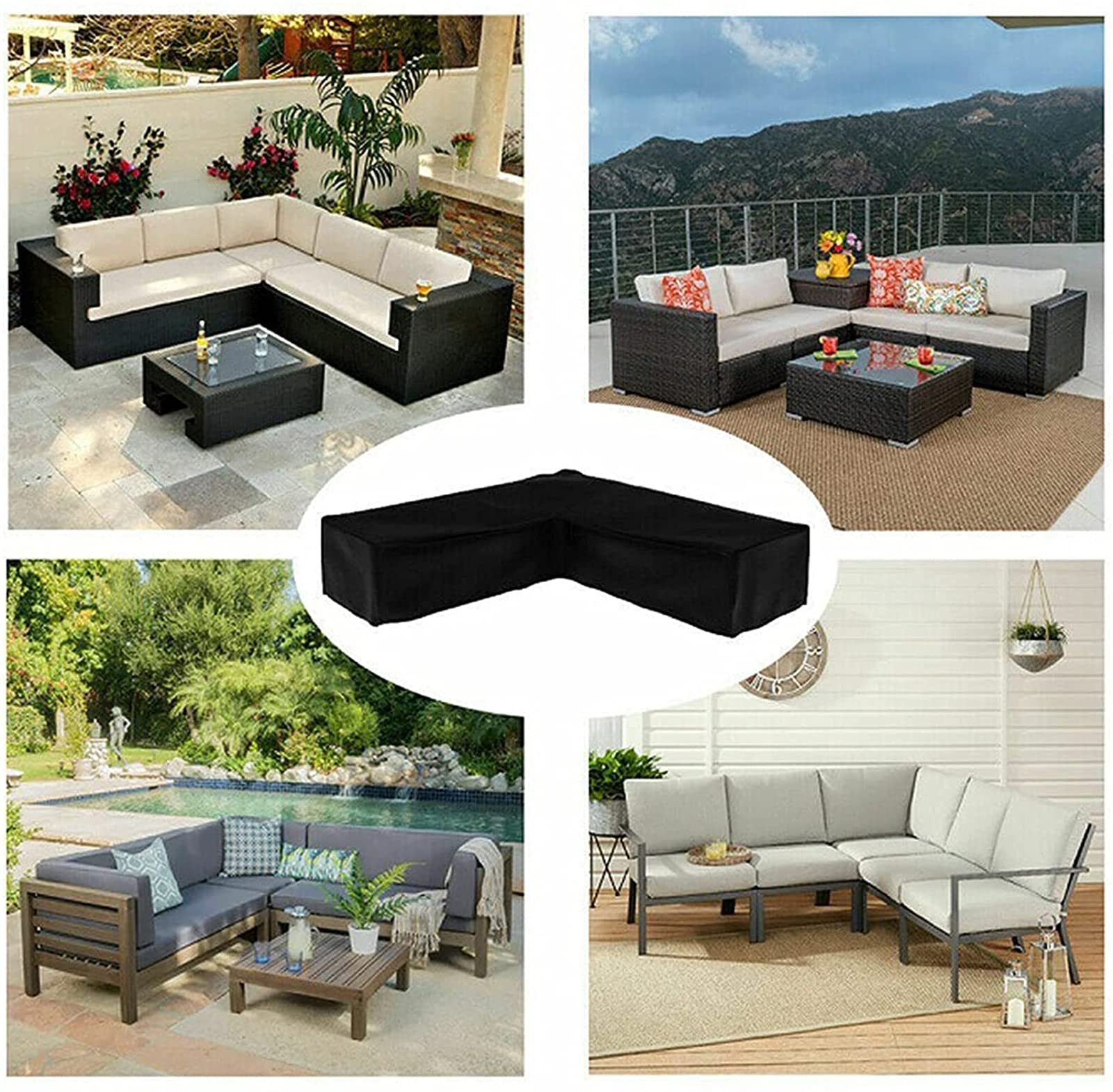 IQOAIJ Funda De Sofá En Forma De L Funda Protectora Sofá De La Esquina Fundas Muebles Impermeable para Mesas Y Sillas De Patio, ProteccióN Exterior JardíN Patio,286x286x82cm/55x95x68cm