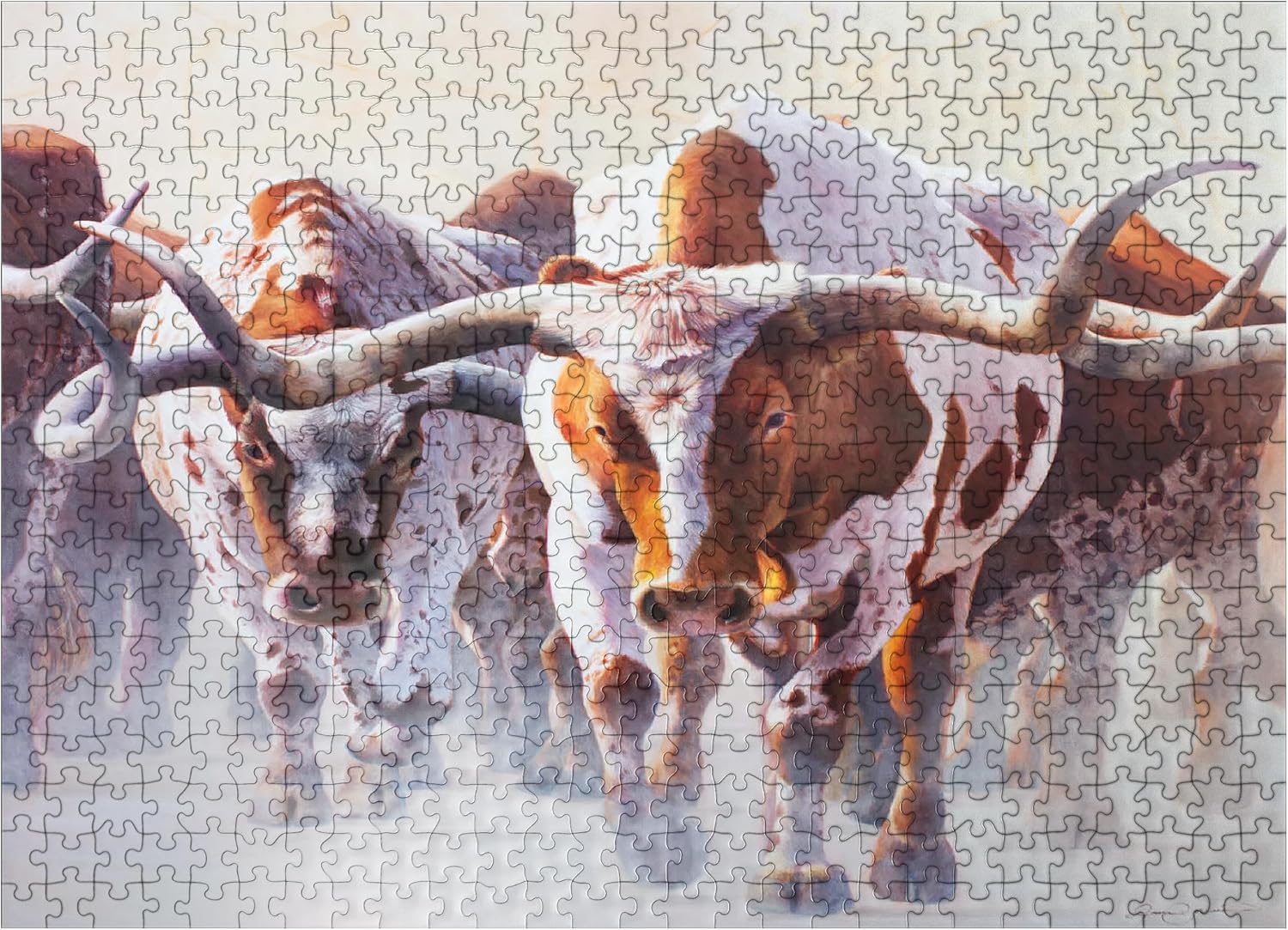 MyPuzzle Texas Longhorn Cattle in Motion - Premium 1000 Piece Jigsaw Puzzle for Adults