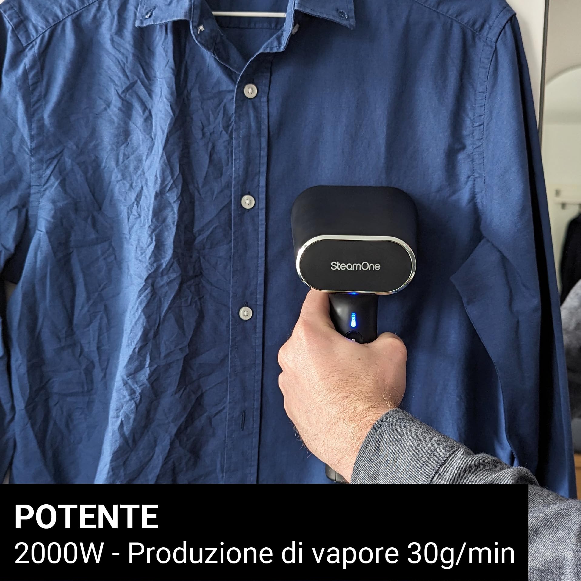 STEAMONE - Stirare a vapore 2000W 30g/min - Travel steamer - Autonomia 8 min (150ml) - Cavo 3m - Rimuove il 99,99% delle impurità - Pronto in 30 secondi - Karl EUNS150B