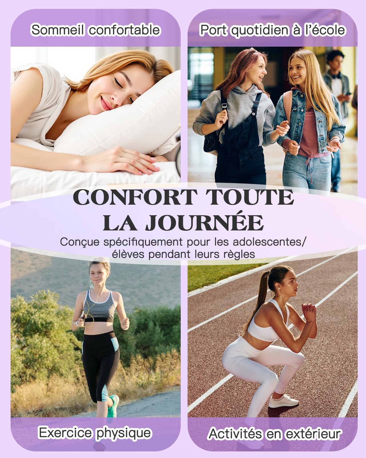 Culotte Menstruelle Adolescente Idéales pour Flux Tres Abondant Culotte Fille en Fibre de Bambou Réutilisable Lavable en Machine avec jusqu'à 12h de Protection Anti-Fuite