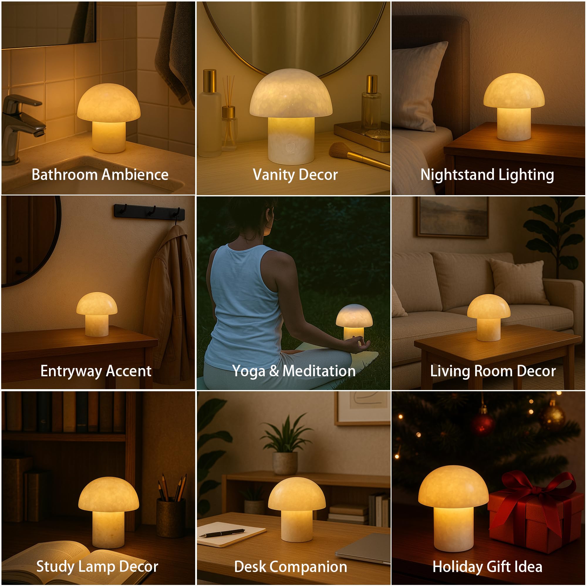 Rechargeable Mushroom Night Light - Dimmable Natural Marble Stone
