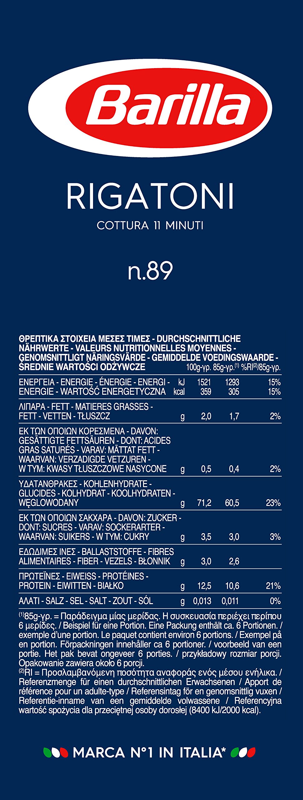 Barilla Pasta Rigatoni n. 89, 10er Pack (10x500g)