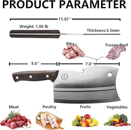 Miniatura 3 de Kitory Cuchillo de carnicero de 7 pulgadas, cortador de huesos multiusos de doble filo, picador de cocina resistente, cuchillo de chef chino con