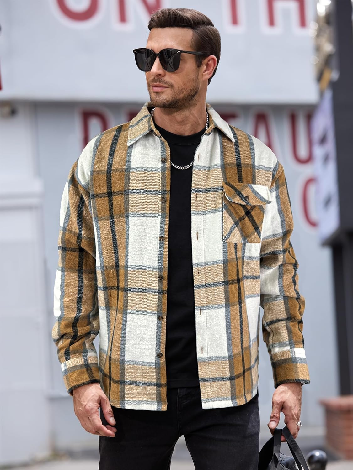 JEMLDL Mens Flannel Shirts Jackets Casual Shackets Button Down Long Sleeve Plaid Shirt Lightweight Jackets with Pockets - Image 2