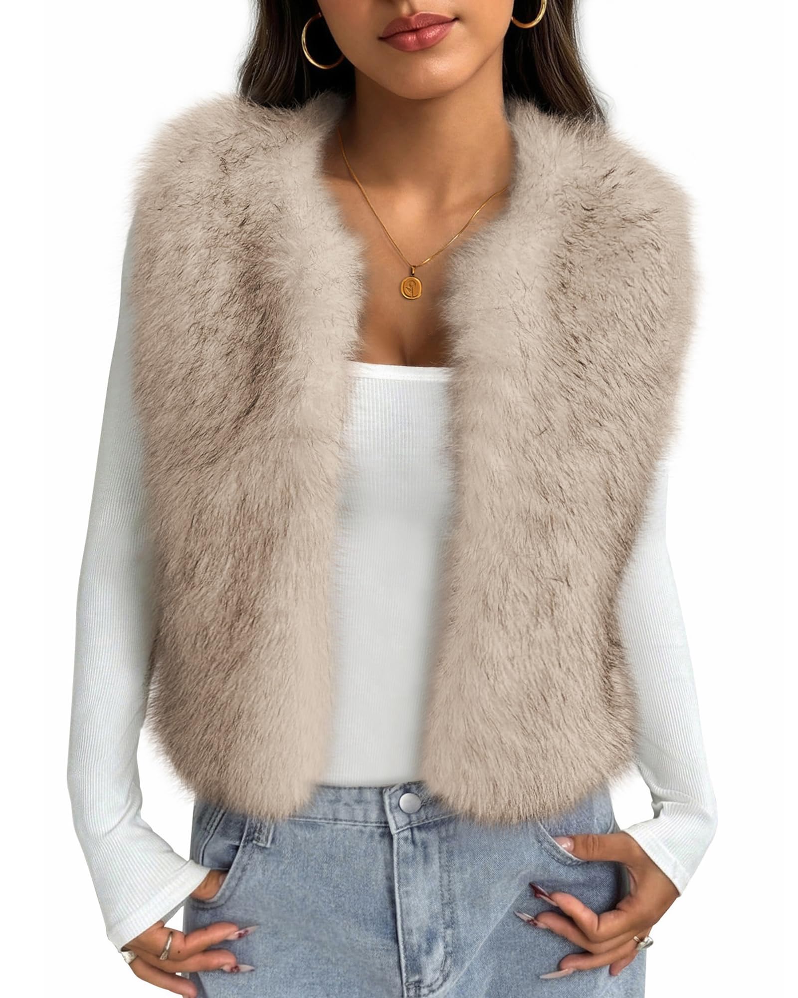 btfbm Faux Fur Vest for Women Trendy Autumn Clothes Sleeveless Fluffy Winter Coats Furry Outerwear-picture-11