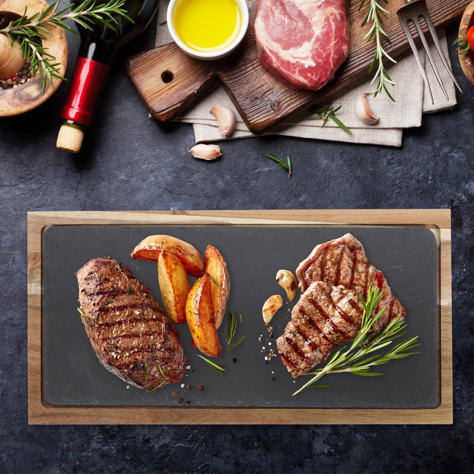POPETPOP Plateau Rectangulaire en Bois Multifonction Facile à Nettoyer pour Assiette à Steak et Plateau à Pizza, pour Restaurant et Usage Domestique