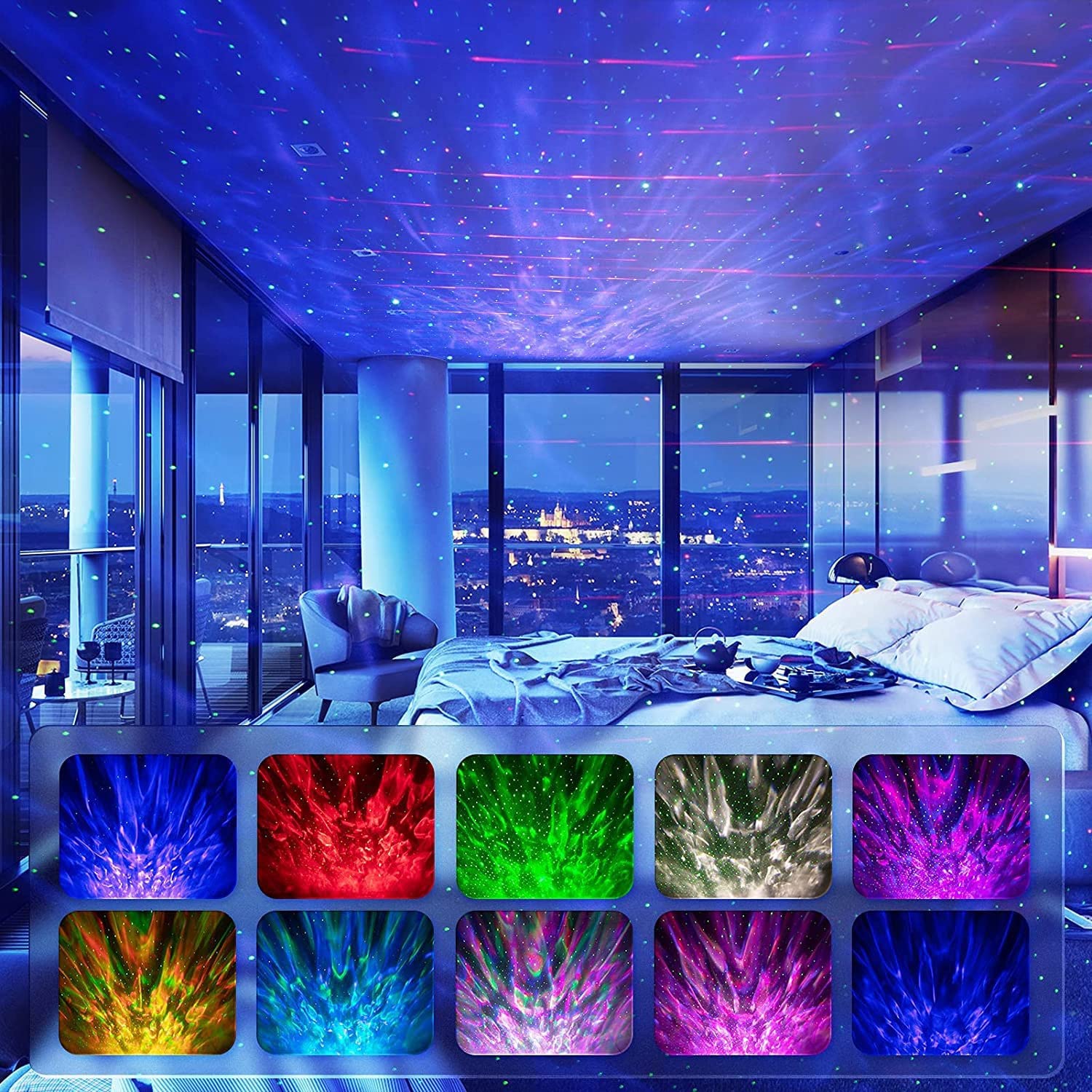 Proyector de Estrellas, proyector de luz Nocturna 3 en 1 con Control Remoto, Altavoz de música Bluetooth para Dormitorio/Fiesta/decoración del hogar, proyector de Cielo estrel
