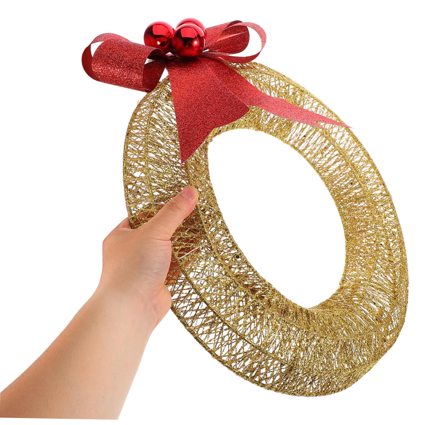 Leuchtender Winterfestkranz mit Warmweißen Led-lichtern Metallisch Schimmerndes Design für Weihnachtskranzdekoration Weihnachtsschleifenkranz für Innen und Außenbereich