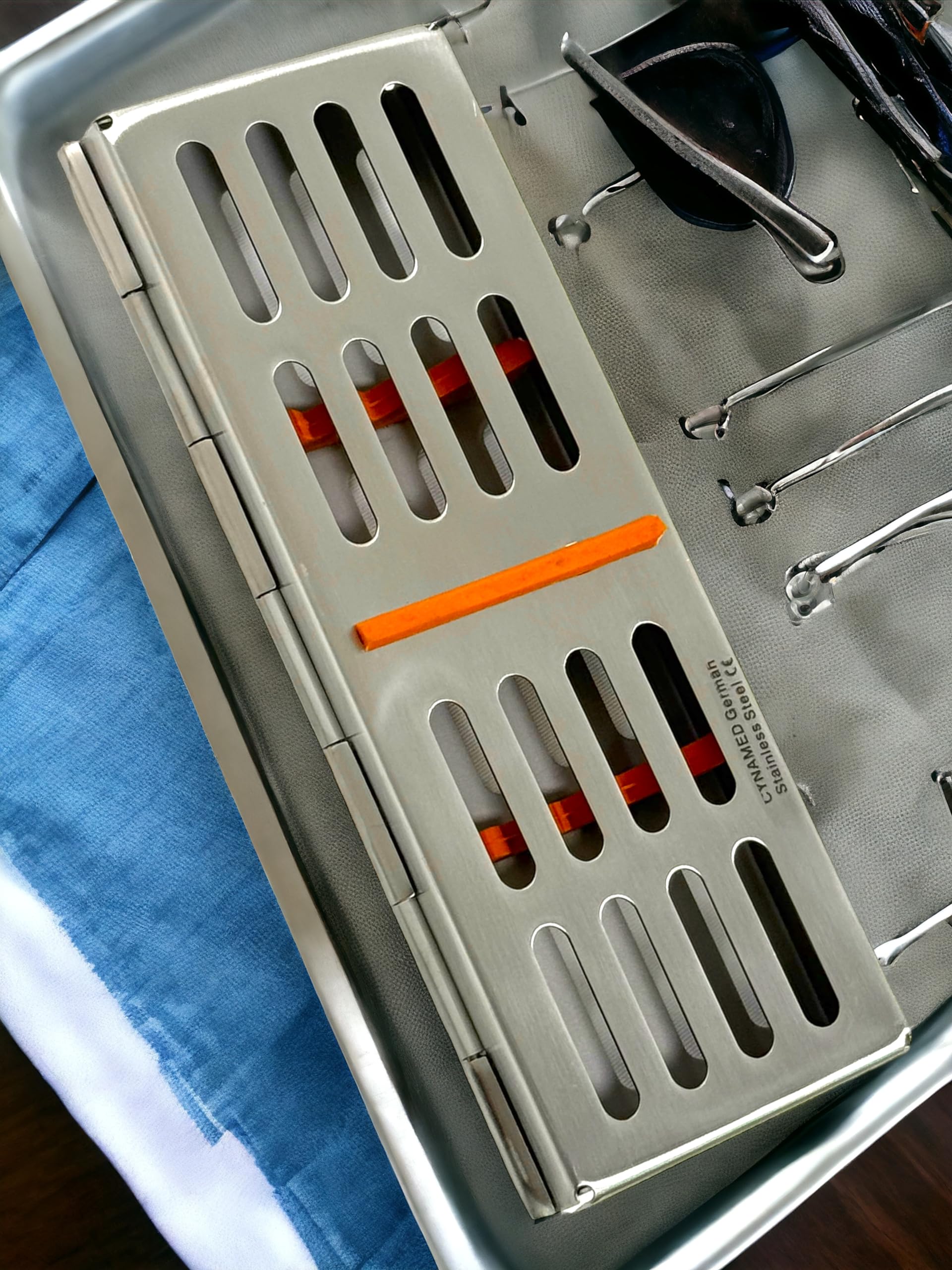 Dental Sterilization Cassette/Rack/Box/Tray 5 Slot for Dental Instruments - Autoclave Box German Stainless Steel - Artlab (Orange)