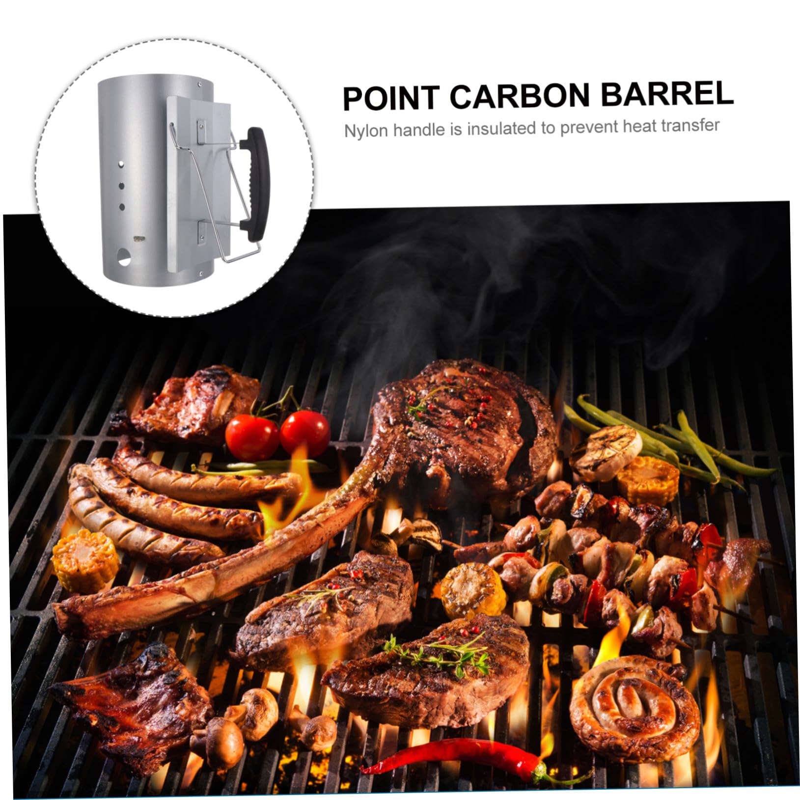 Accenditore per Carbone Barbecue Zincato Manico Nylon, Strumento per Grigliare e Avviamento Rapido, per Cucina all’Aperto, Campeggio e Giardino, Base Ampia Prese D’Aria