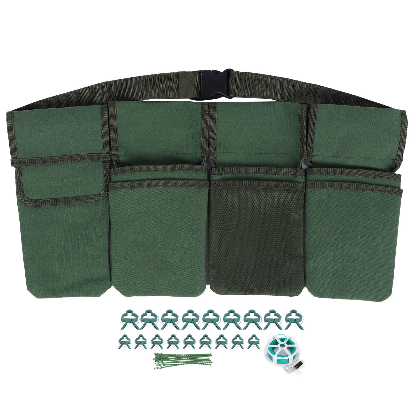 Set di attrezzi da giardinaggio in tela con clip di supporto per piante Kit di fascette regolabili per giardinieri Accessori professionali per lavori di giardino Verde 483g