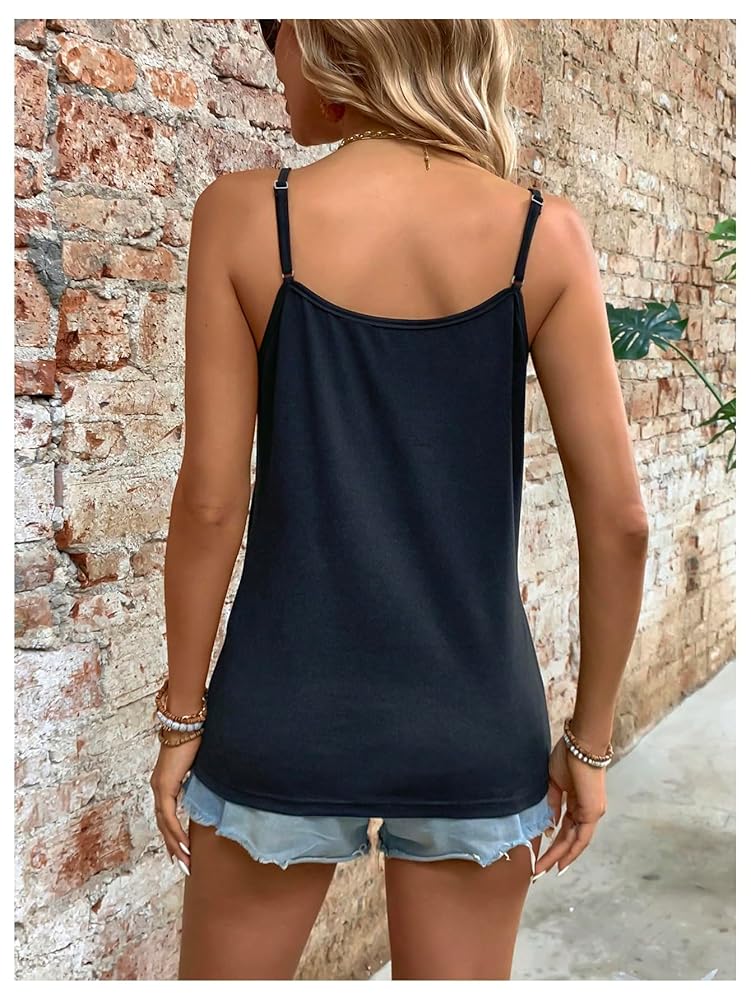 SOLY HUX Women's Contrast Lace Cami Tops Criss Cross Front V