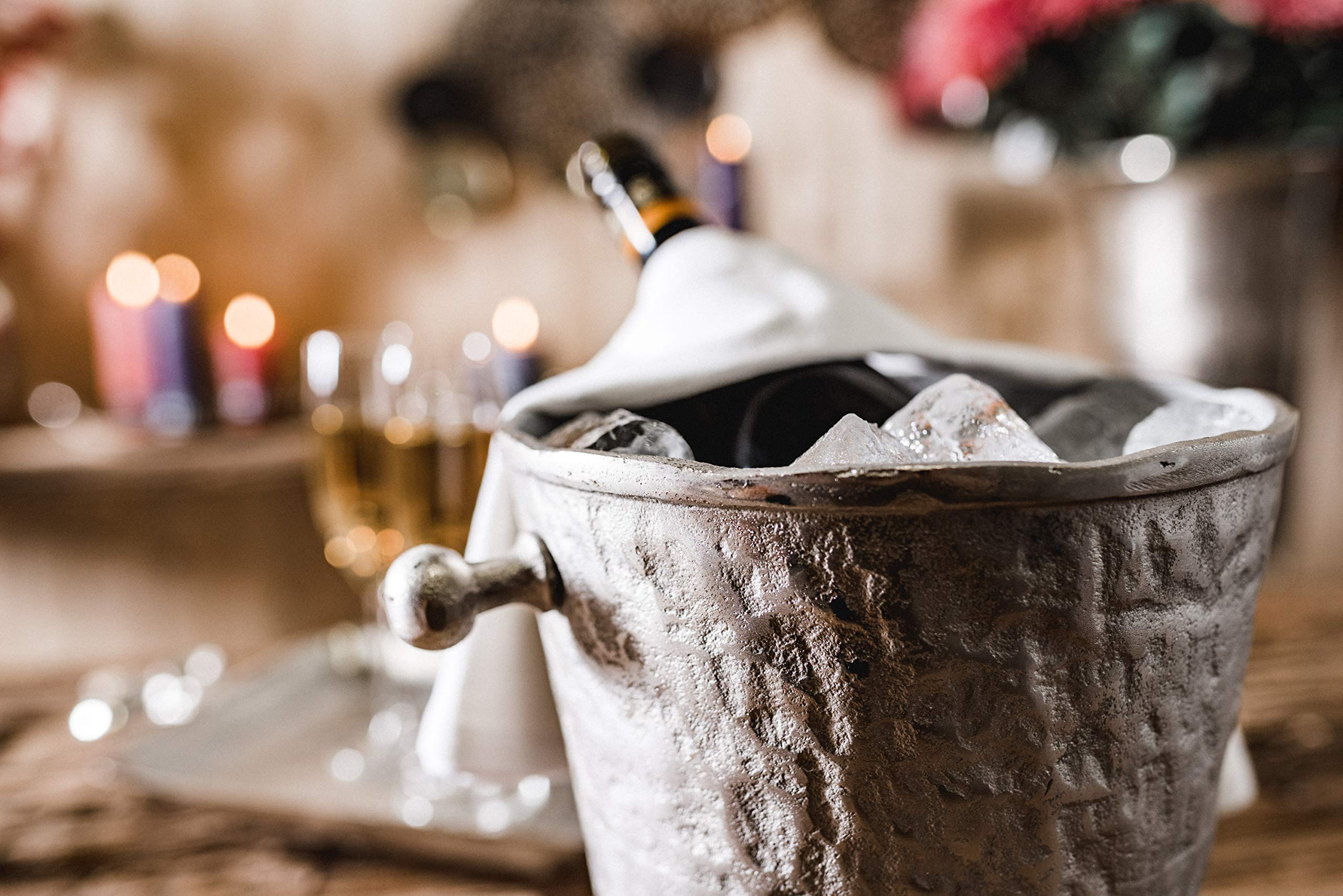 Champagnerkühler, Weinkühler, Flaschenkühler, Getränkekühler, Sektkühler, Metall Aluminium, Silber, Party - Kühler für Sekt, Wein und Champagner - 29 cm