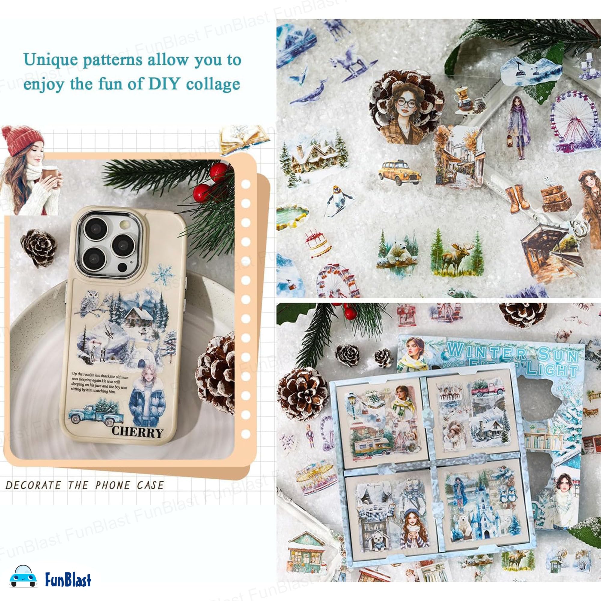 FunBlast Self Adhesive 640Pcs /100 Sheets, Flowers Bloom in All Seasons Stickers, Retro Decorative Sticker's for Scrapbook, Japanese Style Sticker's for Project, Journals, Scrapbooking (Winter) 4