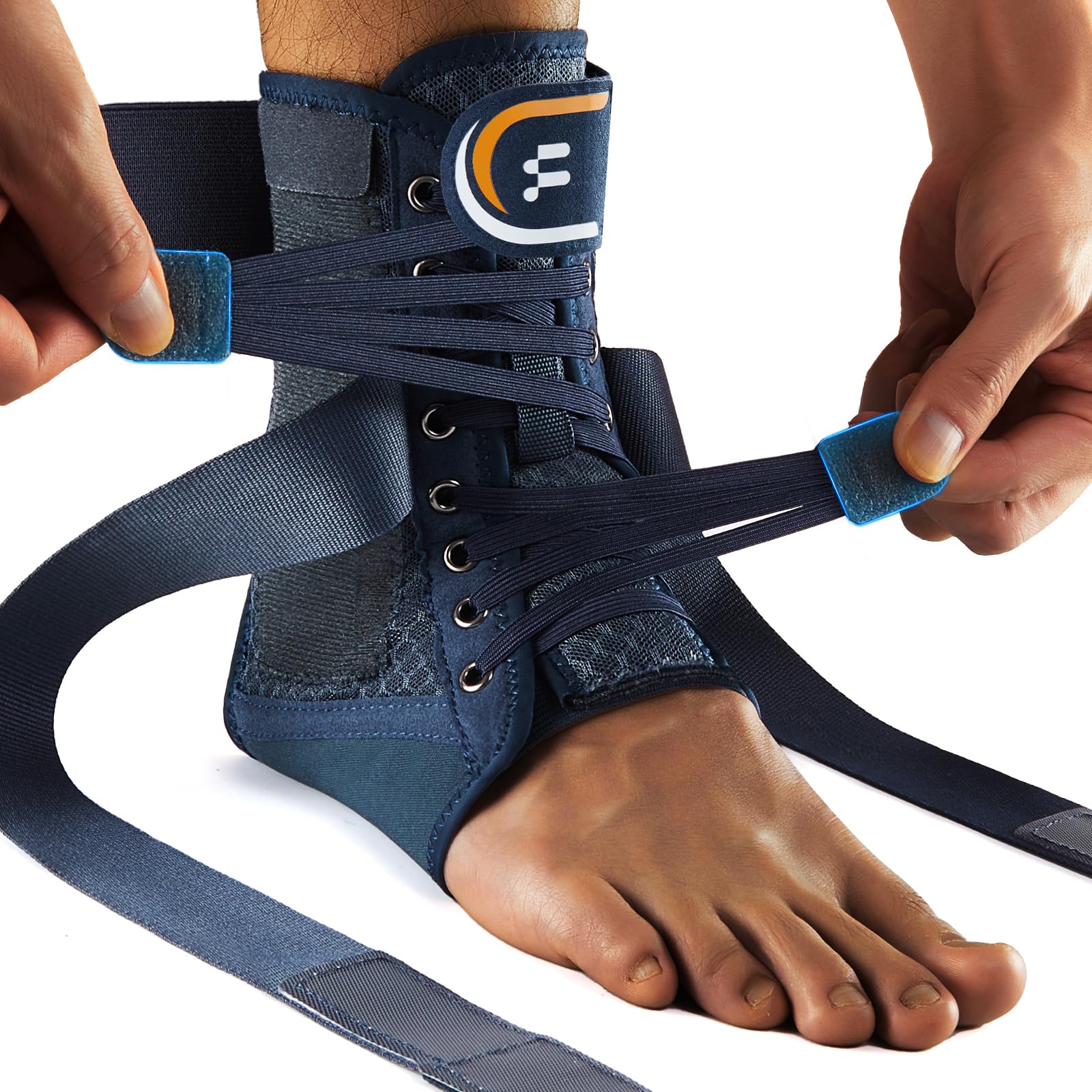 Fitomo Sprunggelenkband mit beidseitig herausnehmbaren Schienen, Schnellverschluss & Figur 8 Stütze. Zur Stabilisierung bei verstauchtem Knöchel und Achillessehnenentzündung. Für Sport & Alltag, L