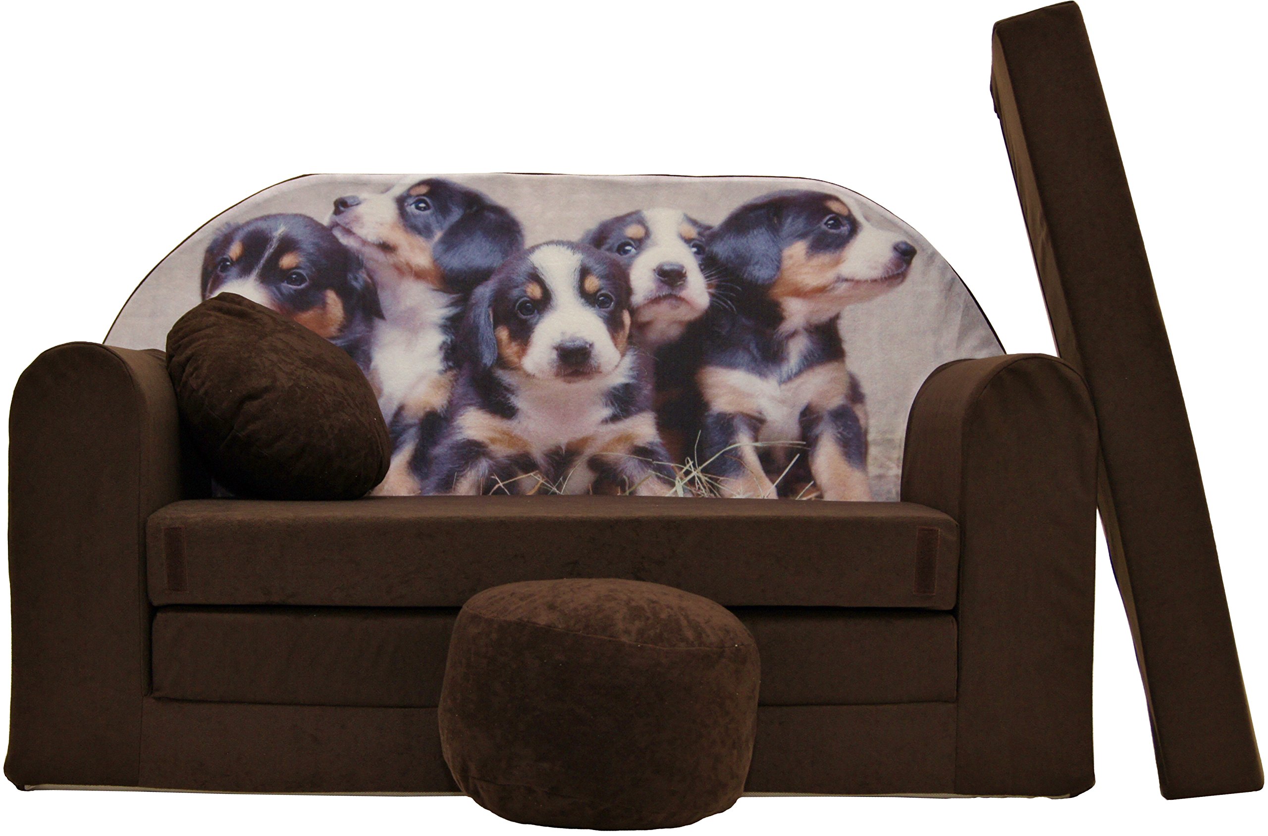 BDW Sofa z funkcją spania dla dzieci ze stołkiem/poduszką, bawełna, 168 x 98 x 60 cm, meble do pokoju dziecięcego (40)