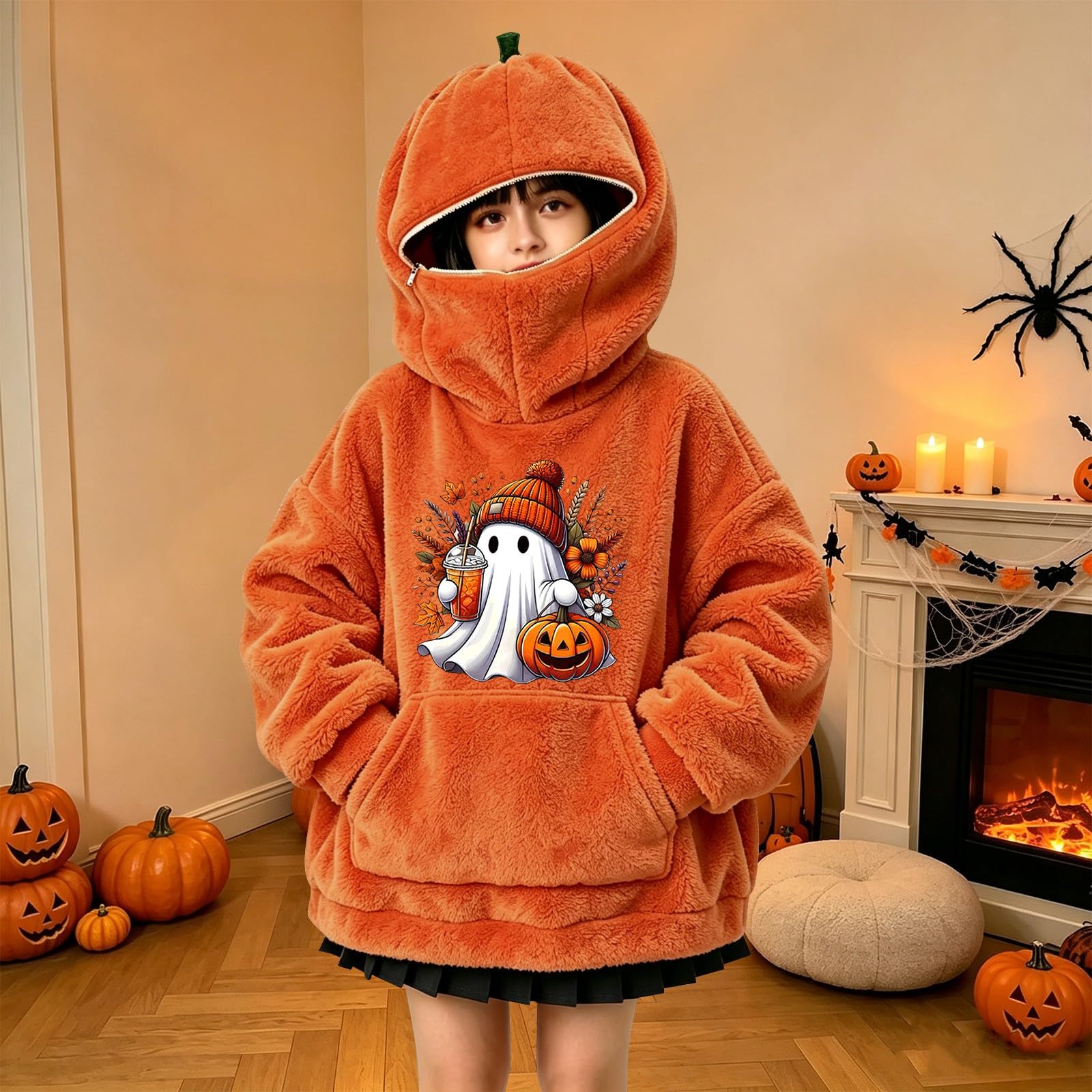 Sudadera con capucha de calabaza de Halloween para niñas | Sudadera con capucha suave y cálida para otoño e invierno, perfecta para fiestas de truco o trato, escuela, vacaciones