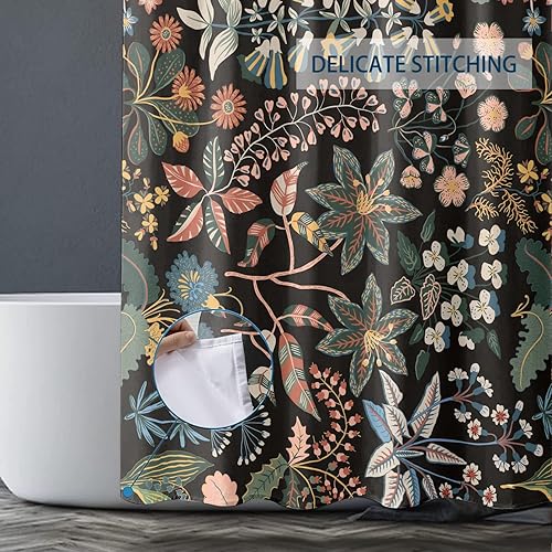 Miniatura 4 de Cortina de ducha bohemia con flores silvestres, cortina de ducha impermeable de tela con 12 ganchos, 72 x 72 pulgadas