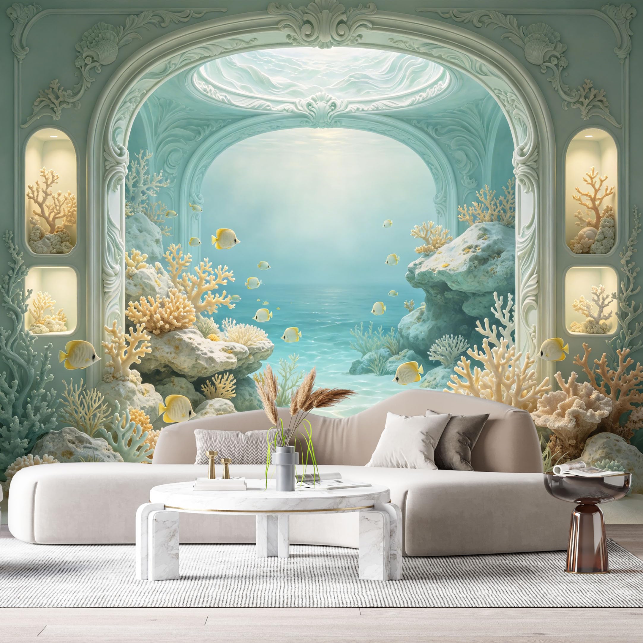 Custom Size Wall Murals Ocean Marine Coral Reef Underwater Arch 3D Trompe L'Oeil SelfAdhesiveWall Fabric Removable Wallpaper Wall Decor for Living Room Bedroom Bathroom