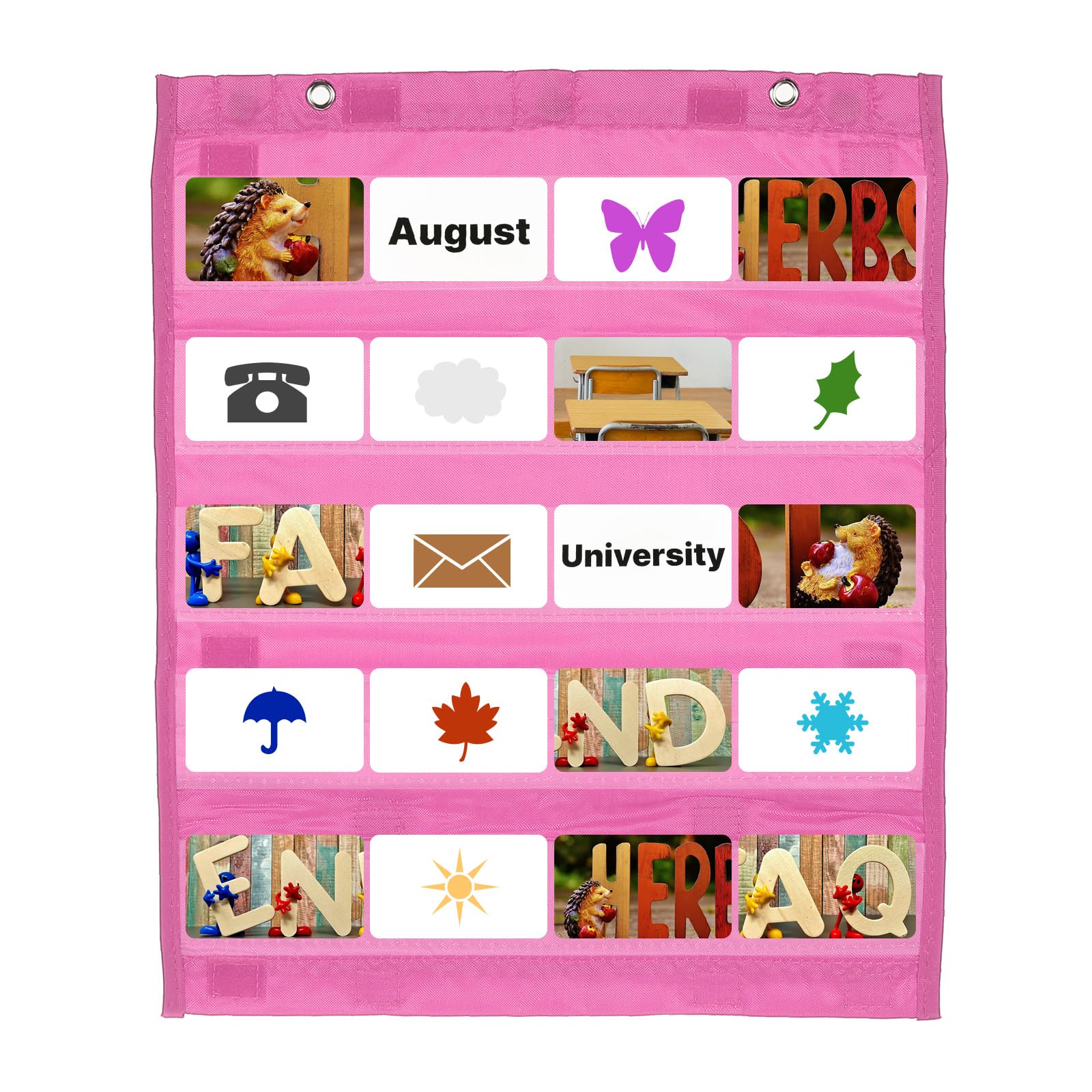 PATIKIL Magnetic Pocket Chart, Small Pocket Chart Mini Double Sided Classroom Pocket Chart Organizer Wall Hanging for Classroom Supplies, Pink