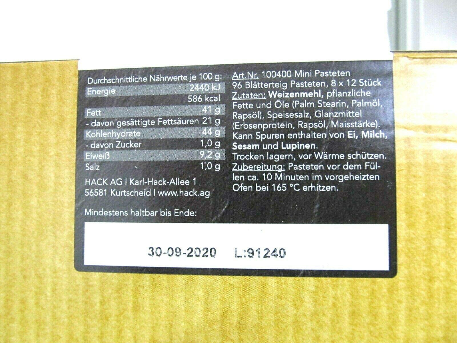 Mini Classic Pasteten Blätterteig zum Füllen 96 Stück 576 g