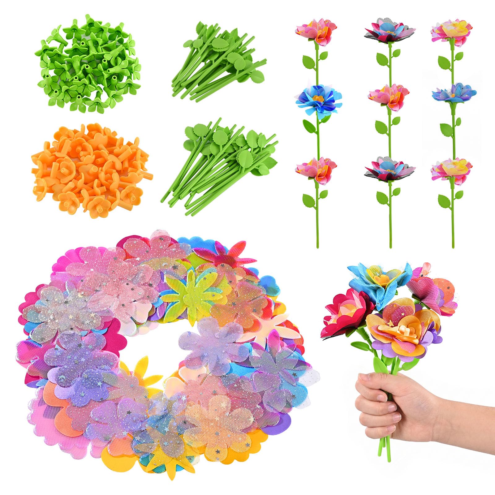 BlueSwan Kit Création Bouquet De Fleurs DIY – 108 Pétales, 36 Centres, Tiges, Vase, Cadeau Fille 4-12 Ans, Sans Colle Ni Peinture