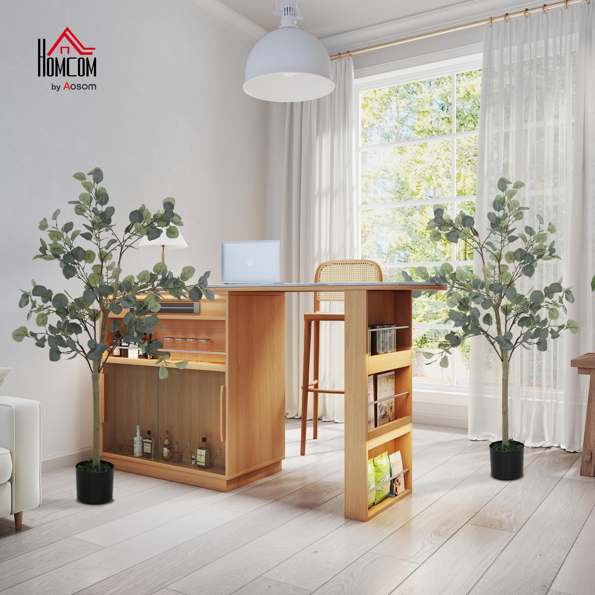 HOMCOM Eucaliptos Artificiales Pack de 2 con Maceta y Hojas 120 cm Verde