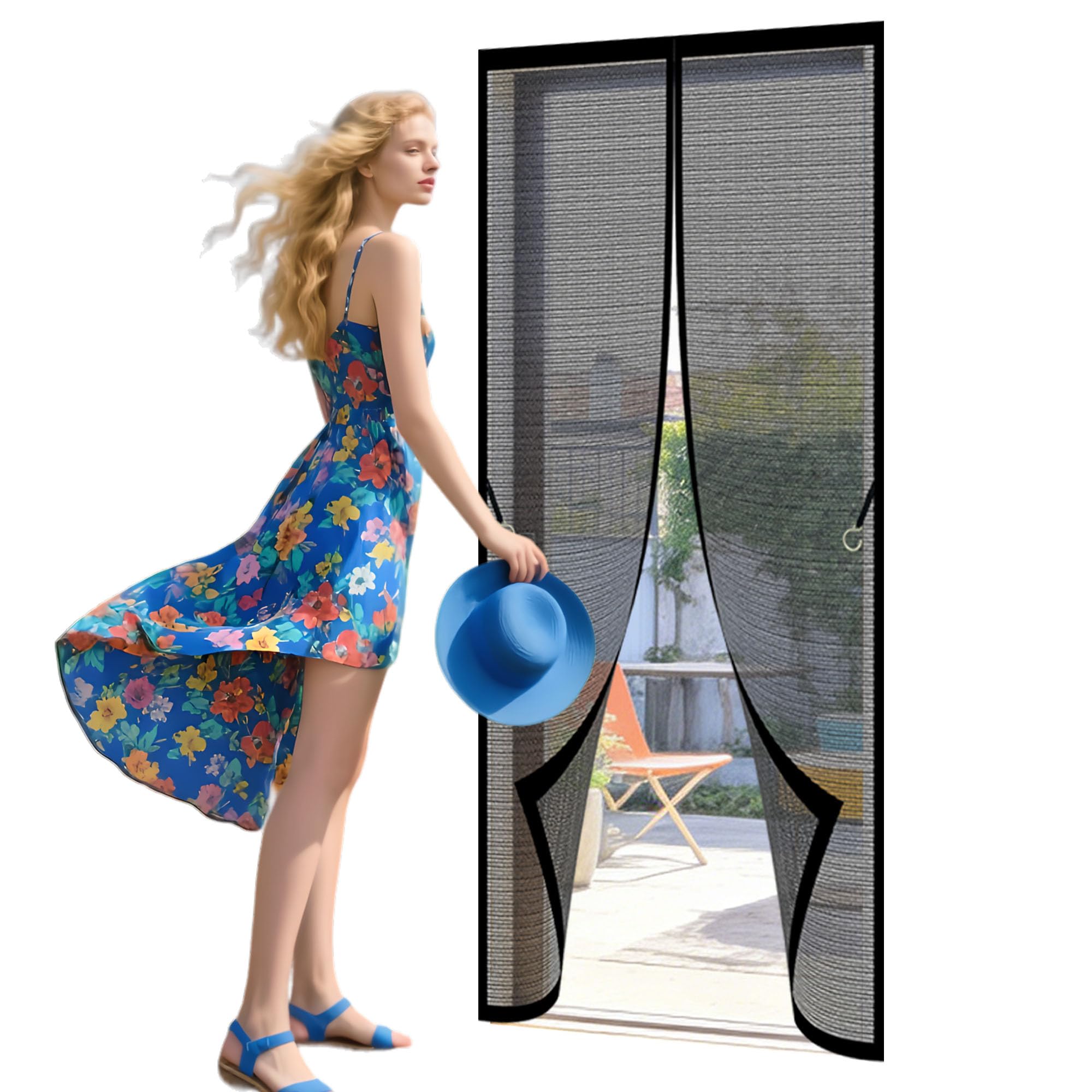 Magnetic Door Screen 129 x 262 cm Self Sealing Fly Insect Screen Door Hands Free Auto Closing for Home, Bedroom, Living Room, Kitchen, Patio, Black