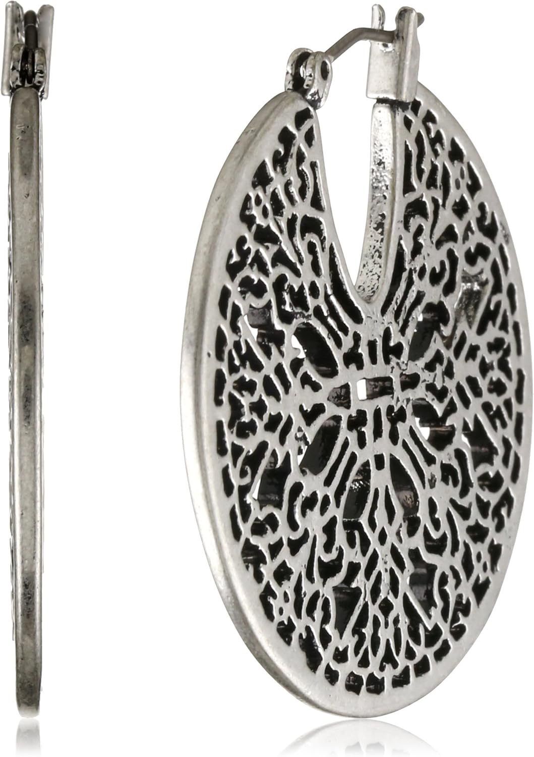 Lucky Brand SilverTone Moroccan Openwork Hoop Earrings Clothing, Shoes & Jewelry