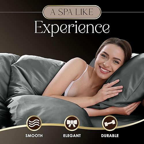 Miniatura 4 de Martex Juego de sábanas de seda satinada de 4 piezas tamaño matrimonial, 1 sábana bajera, 1 sábana encimera y 2 fundas de almohada, calidad de