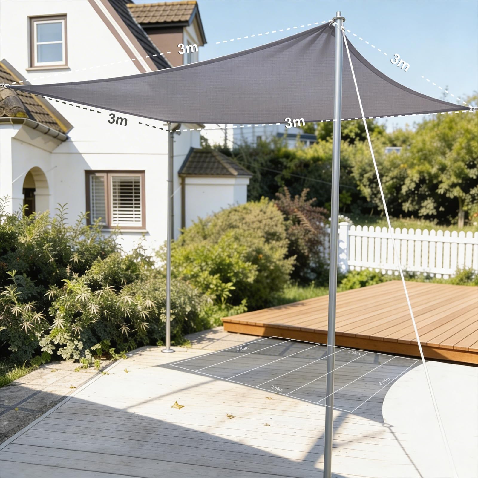Toldo vela cuadrado 3x3 m HAIKUS de HDPE gris claro para jardín