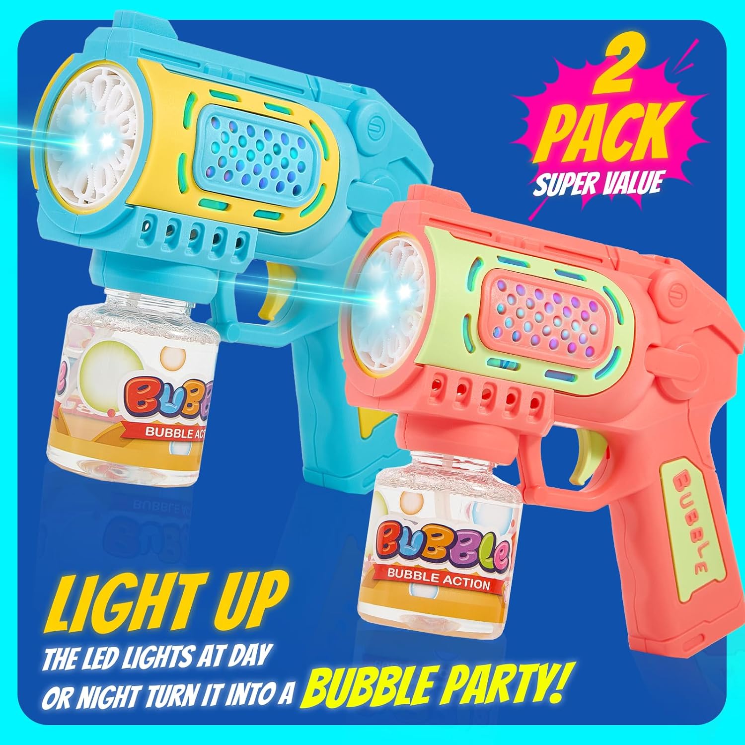 Toys for 3+ Year Old Boys Girls: 2 Pack Bubble Gun Machine with Bubble Solution, Kids Toys for Ages 3-5 4-6 5-7, Outdoor Outside Toy for Kids Ages 4-8, Gifts for 3 4 5 6 7 8 Year Old Boys Birthday - Image 3
