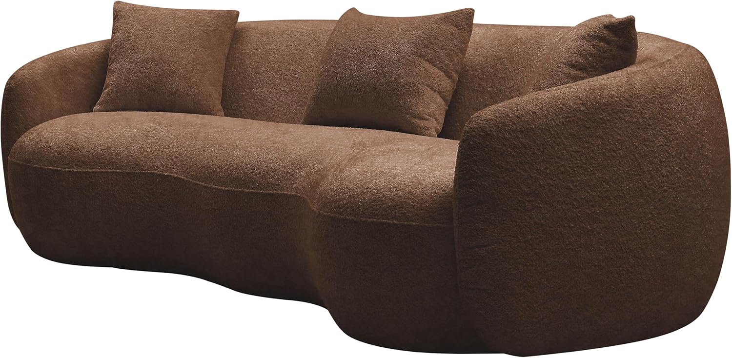 Ball & Cast 93.6" Upholstered Half Moon Curved Sofa, Mid Century Luxury Teddy Lounge-Couch with 3 Pillows&Low Back, Boucle Fabric Padded 5 Seat Couch for Living Room Bedroom Office, Brown