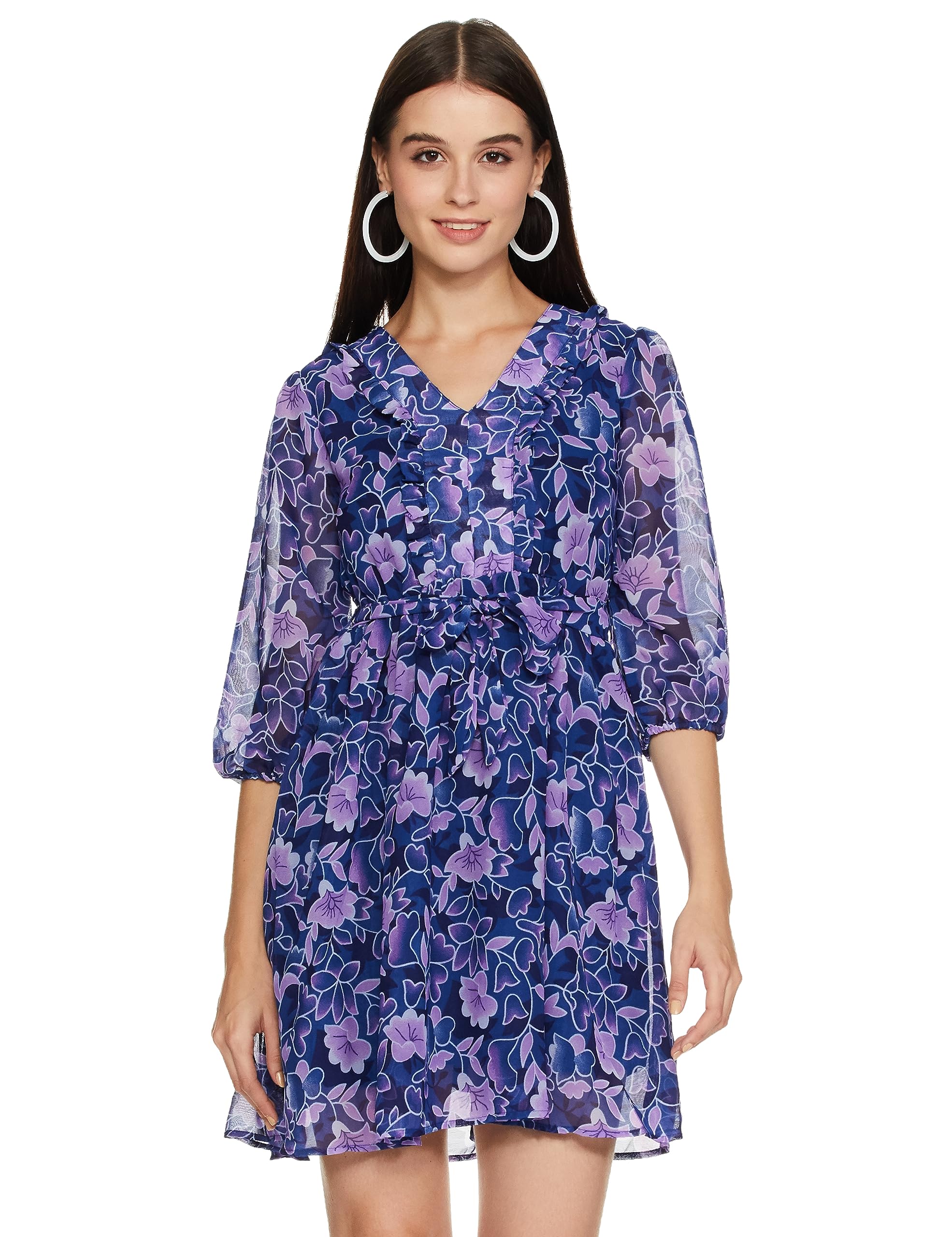 Ketch Womens 3/4 Sleeve Casual FIT Dress (KHJ6000247_Blue_S) in blue