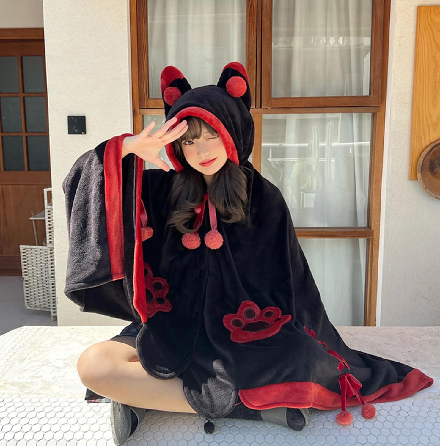 Anime Throw Blanket Wearable Animal Cosplay Hoodie Blanket Hooded Cloak Flannel Fleece Shawl Wrap Nap Quilt