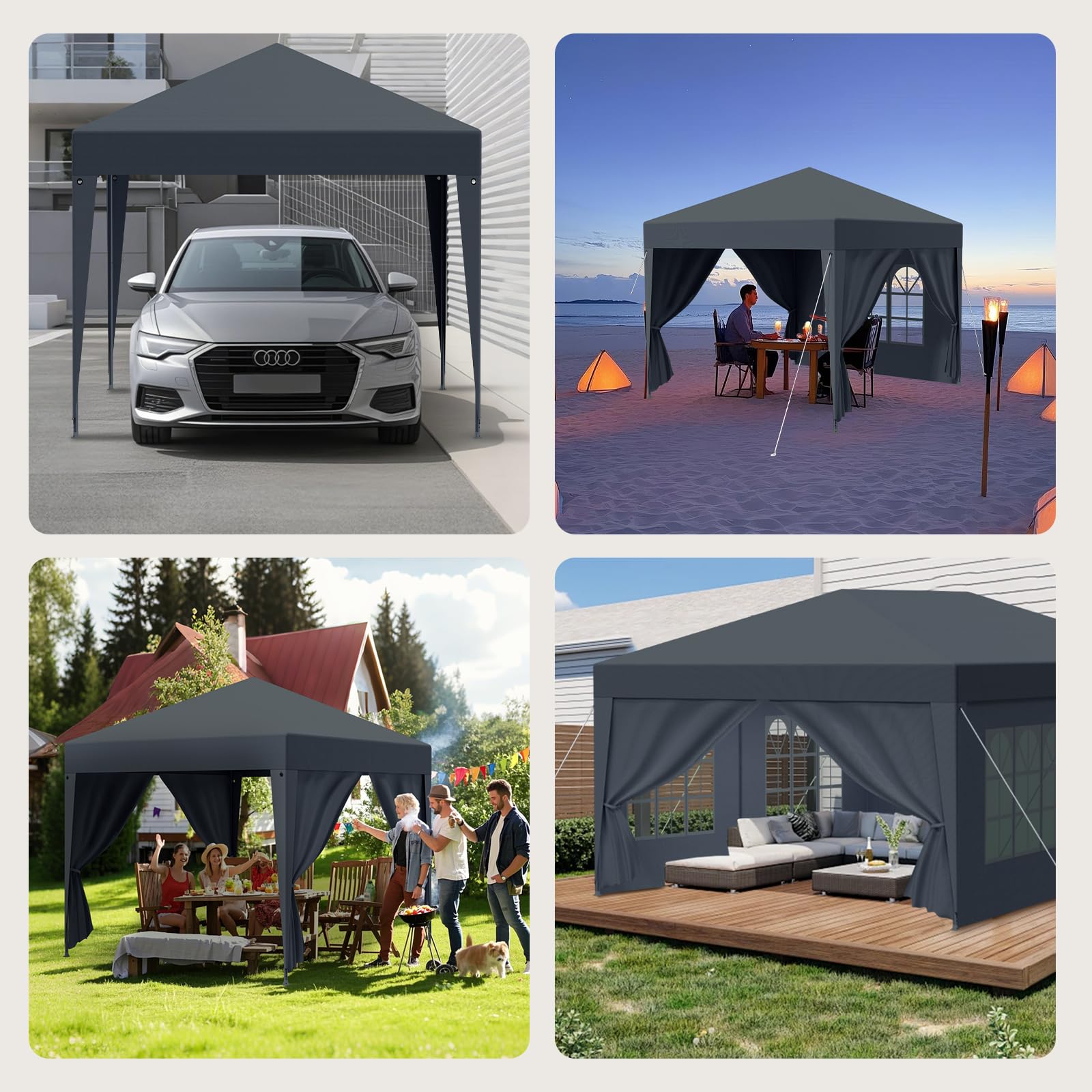 Tonnelle 3 x 3 m, imperméable, stable, résistante à l'hiver, tente de fête avec panneaux latéraux amovibles, protection UV, coupe-vent, tonnelle pliable, tonnelle de jardin, tente de jardin