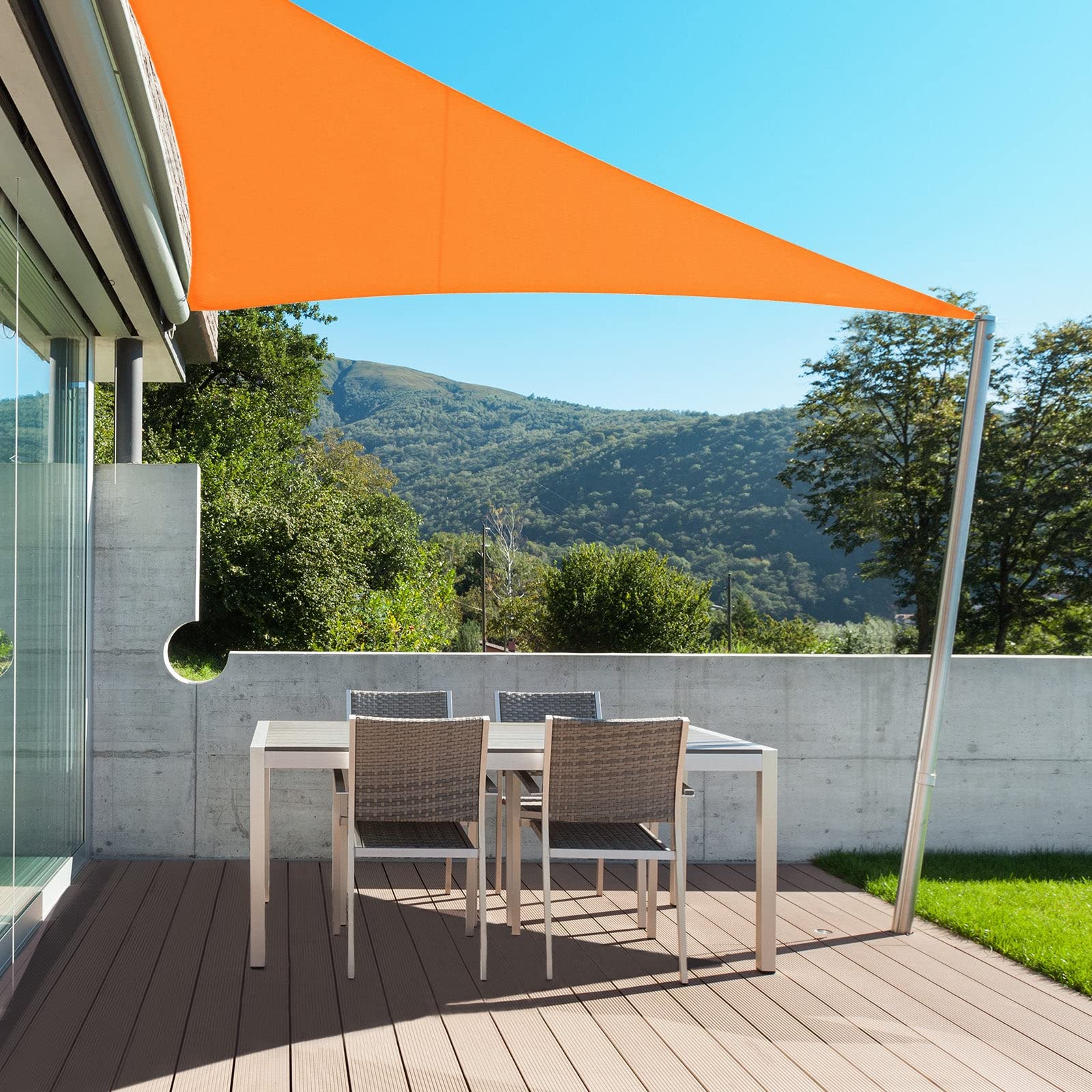casa pura Sonnensegel 5 x 5 x 7 m, Orange - inkl. Befestigungsmaterial - Dreieck - Reißfestes Polyester-Gewebe - Wasserabweisend imprägniert