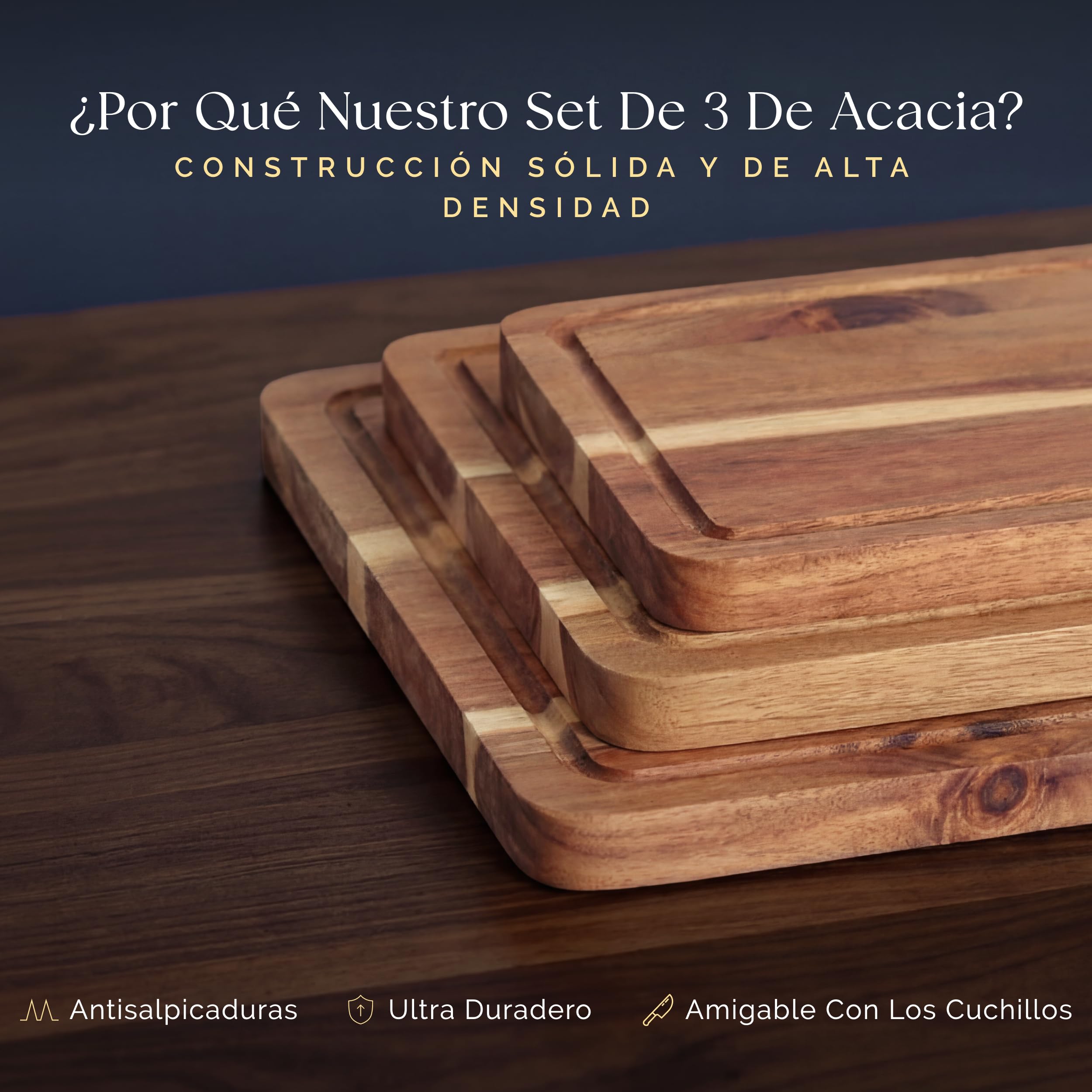 Juego de 3 tablas de cortar de acacia preengrasadas y no tóxicas con soporte, tablas de cortar de madera con certificación FSC, incluye aceite para tabla de cortar de 100 ml, 3 tablas de tallado de