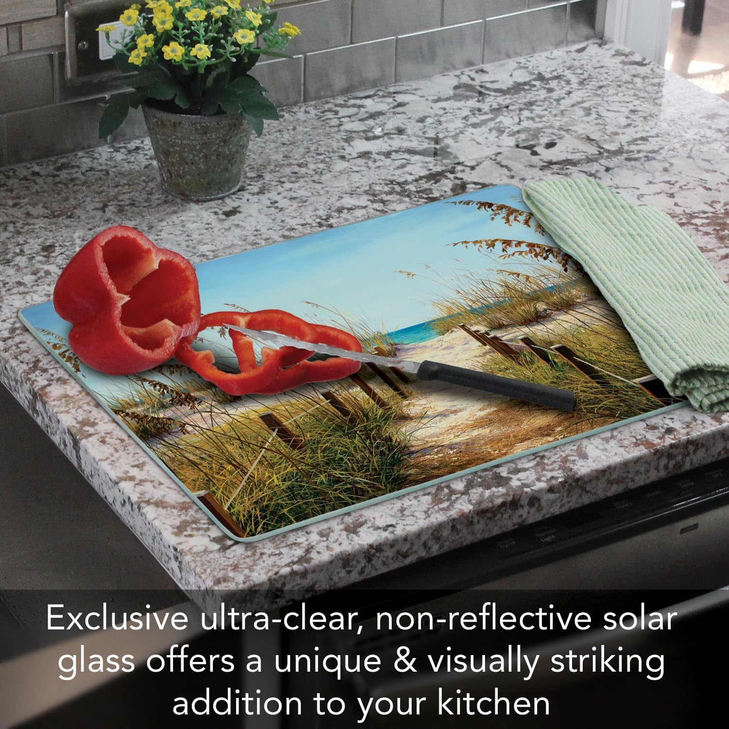 CounterArt Path to the Ocean 3mm Tempered Glass Cutting Board 15” x 12” Serving Board Charcuterie Board