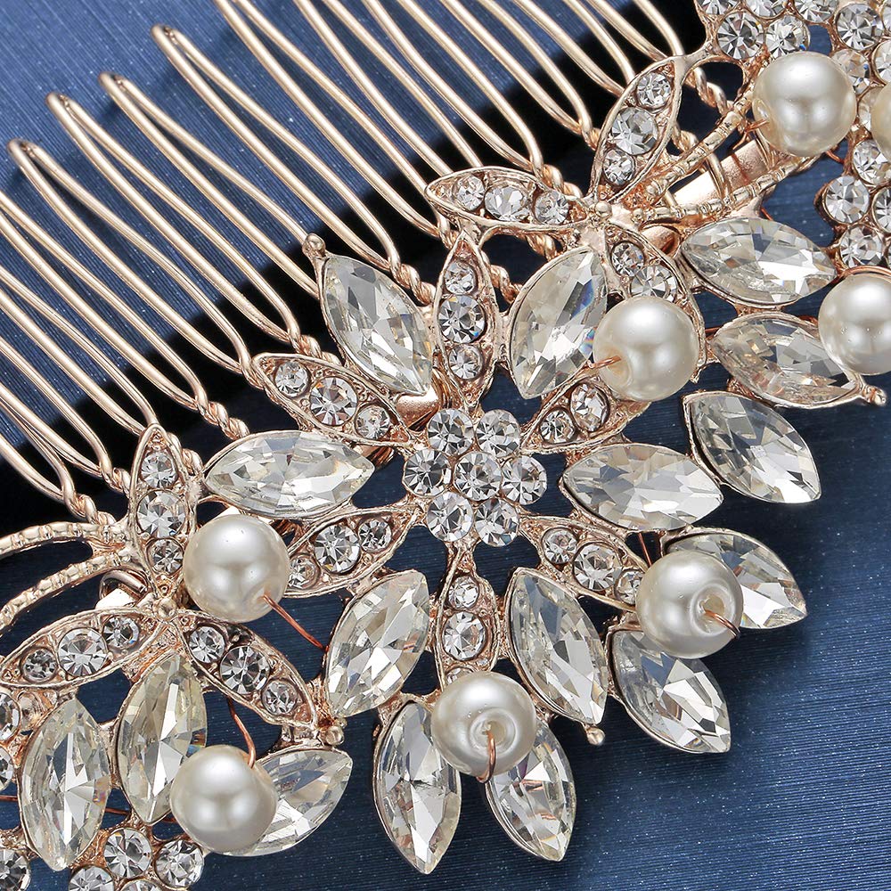 Amazon.com : Hapibuy Rose Gold Wedding Hair Comb Pearl  display picture 3