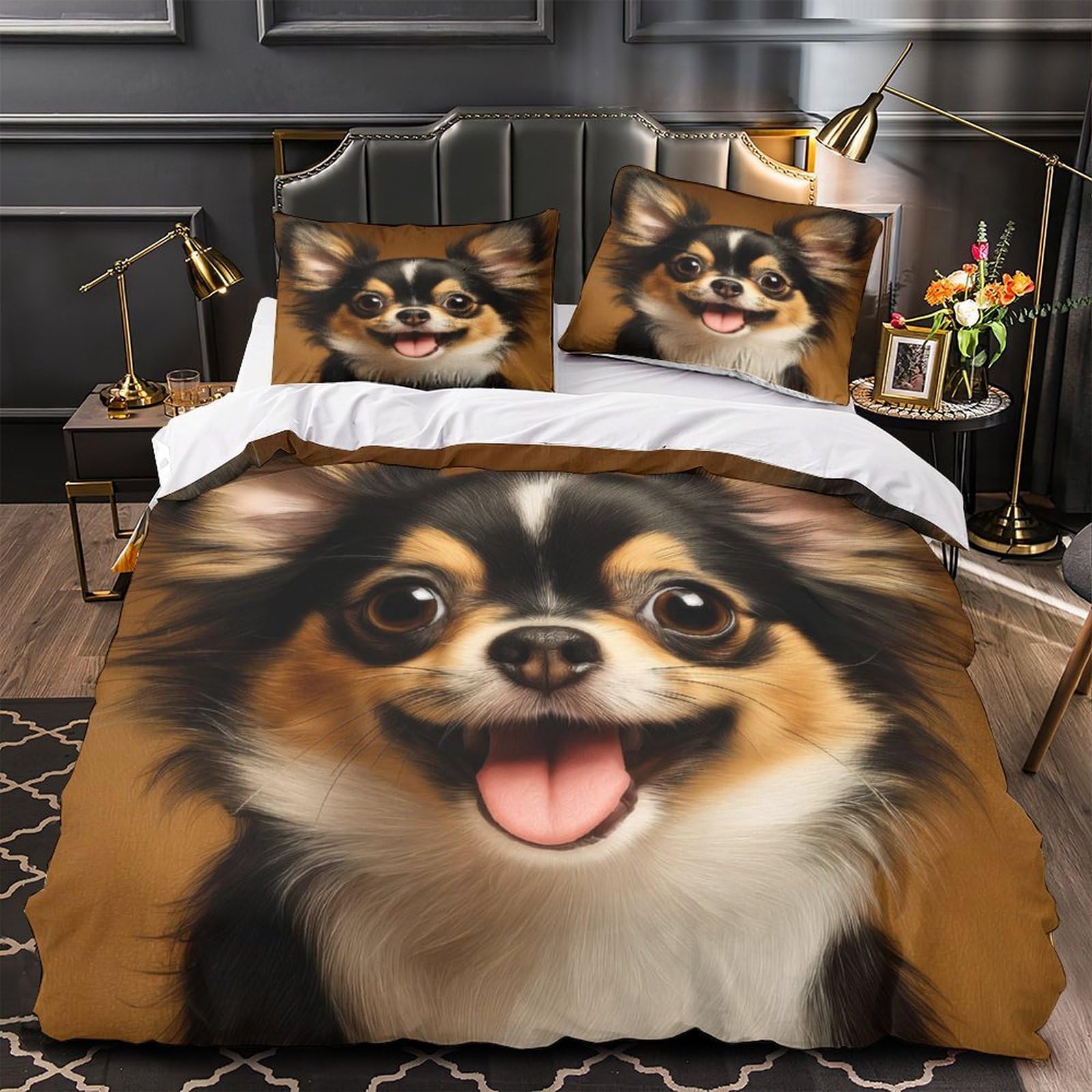 Housse de couette Chihuahua microfibre résistante et douce 140x200 avec fermeture éclair pratique