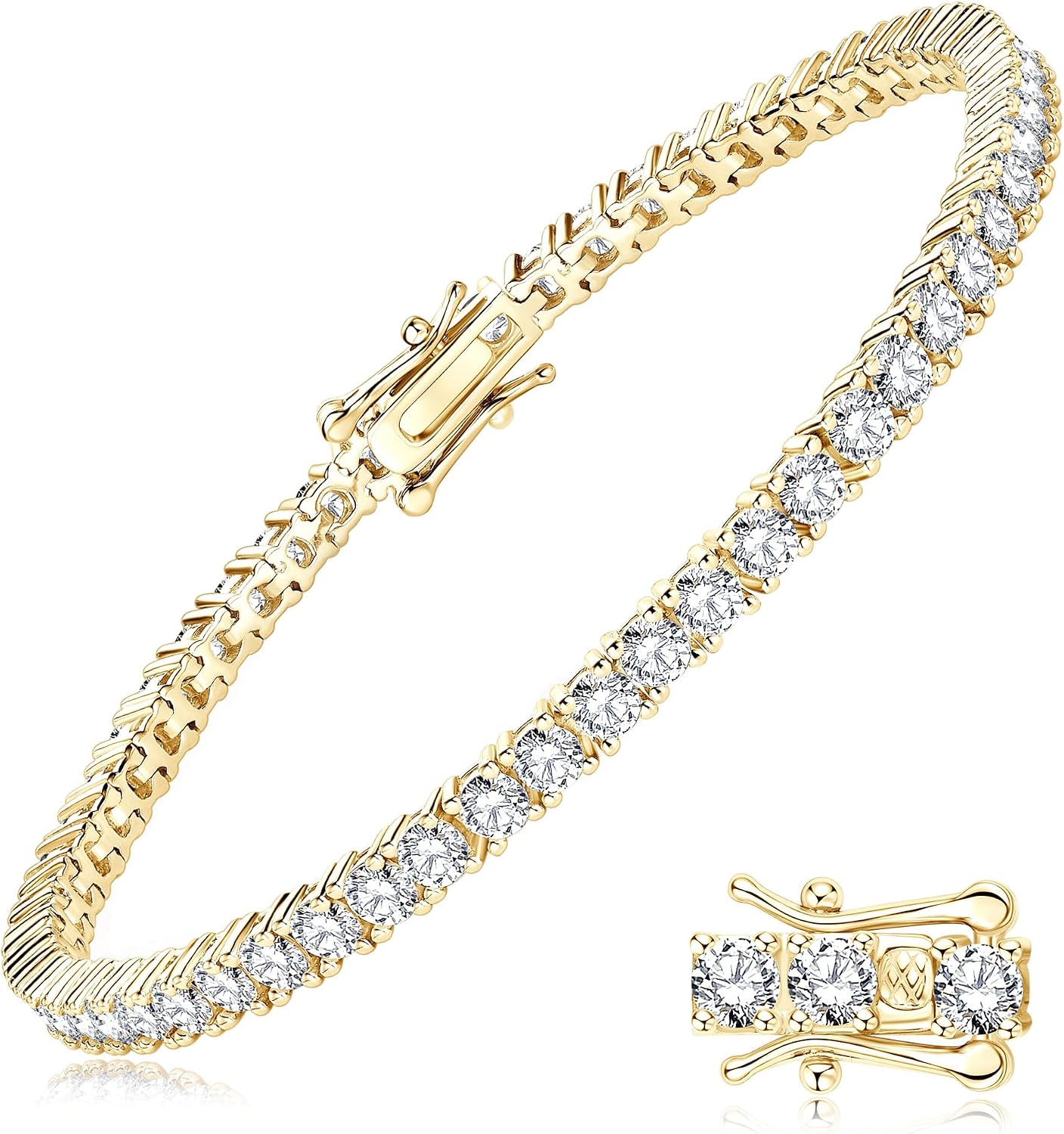 AOKSUNS Moissanite Tennis Bracelet 14K Gold Plated D Color VVS1 Round Cut Imitation Diamond Bracelet Gifts for Wife/Mom Double Safety Clasp