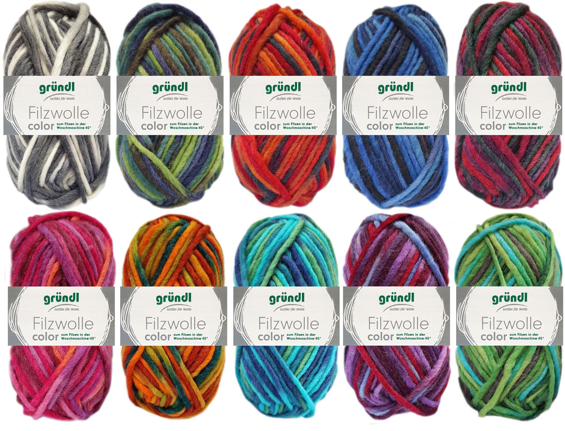 10x50 Gramm Gründl Wolle Filzwolle Color mit Farbauswahl inkl. Anleitung für Topflappen (COLOR)