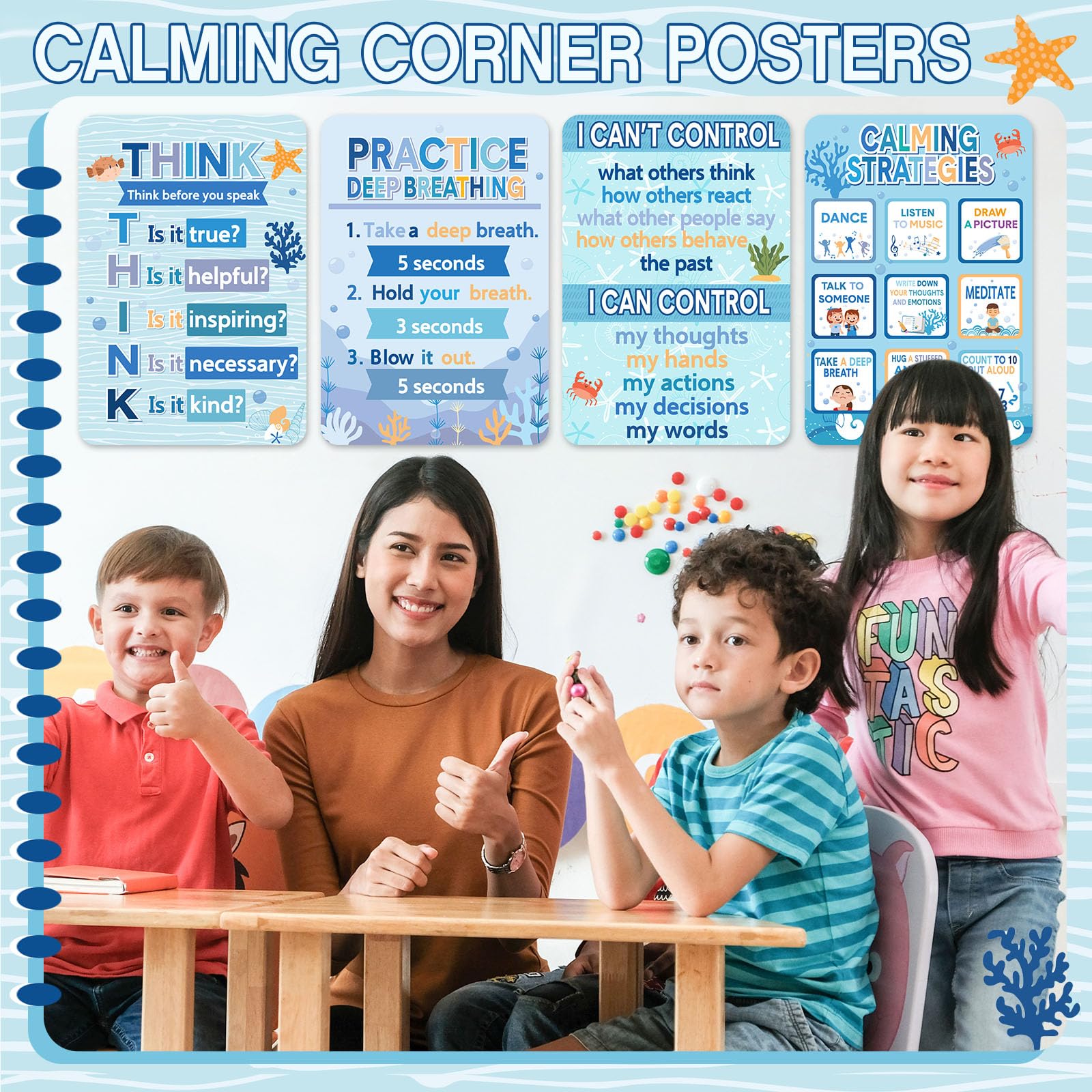 Pajean Lot de 10 affiches d'angle apaisantes pour salle de classe - Poster bohème sur la santé mentale - Tableau des sentiments de calme vers le bas - Tableau des émotions - Tableau des compétences