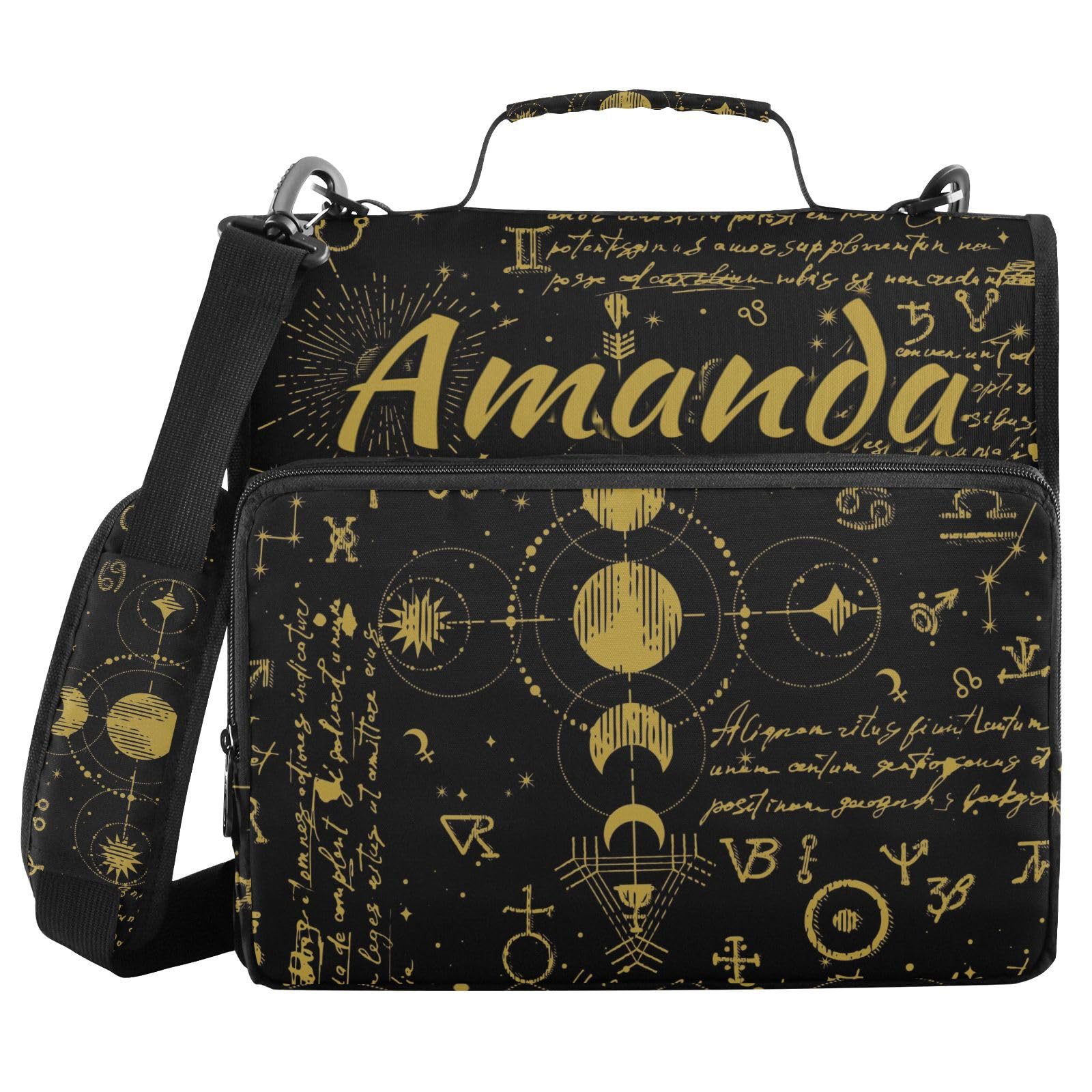 Custom 3 Ring Zipper Binder Sun Moon Astrology Boho Personalized Name 1.5 inch Binders Large Capacity Multi Pockets for School Office Supplies