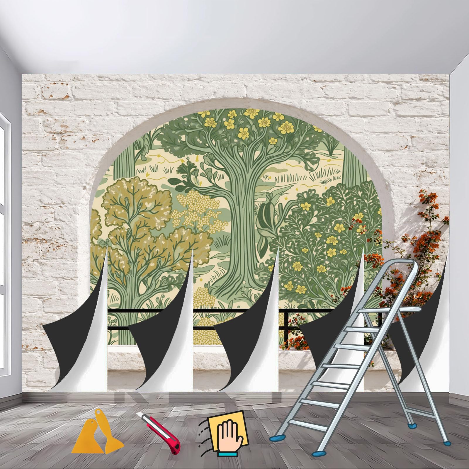 Vlies Fototapete Englisches Waldmuster Retro-Blumenmuster 250x175cm - Fototapeten - Tapeten - für Wohnzimmer Schlafzimmer - Vliestapete Wandtapete Tapete 3D Effekt- Tapetenkleister erforderlich