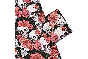 Titiweet Skeleton Wrapping Paper - Spooky Goth Wrapping Paper with Skull and Flowers